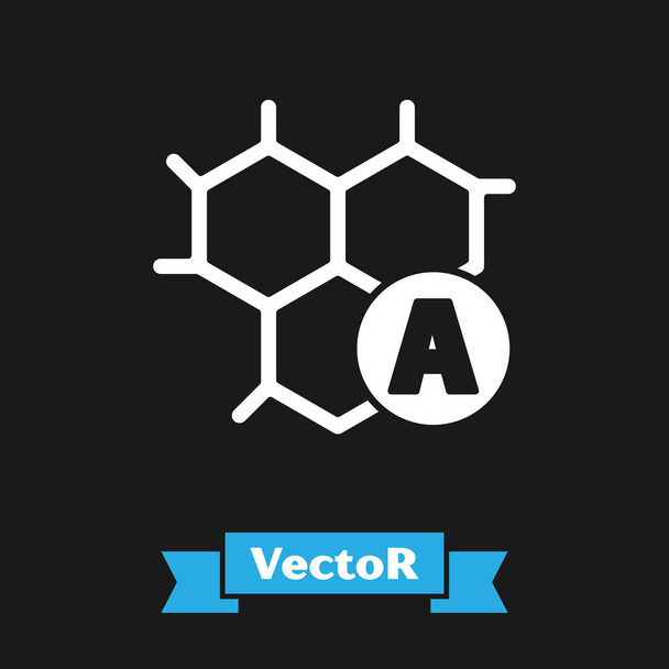 Icono de fórmula química blanca aislado sobre fondo negro. hexágono abstracto para la innovación medicina, salud, investigación y ciencia. Ilustración vectorial
 - Vector, imagen