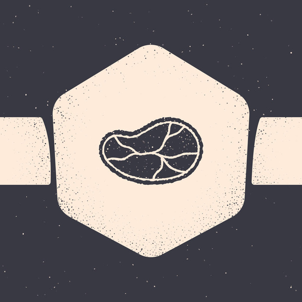 Grunge Steak icono de la carne aislado sobre fondo gris. Dibujo vintage monocromo. Ilustración vectorial
 - Vector, imagen