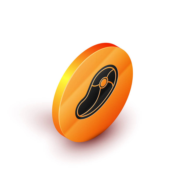 Icono de carne de filete isométrico aislado sobre fondo blanco. Botón círculo naranja. Ilustración vectorial
 - Vector, imagen