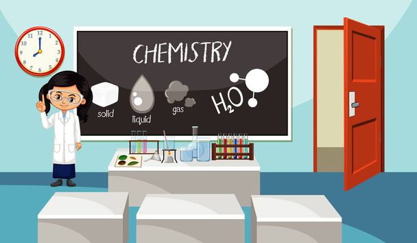 Science teacher standing in front of the classroom - Vector, Image