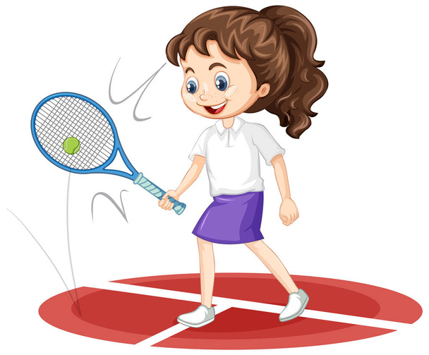 Menina jogando tênis em fundo isolado
 - Vetor, Imagem