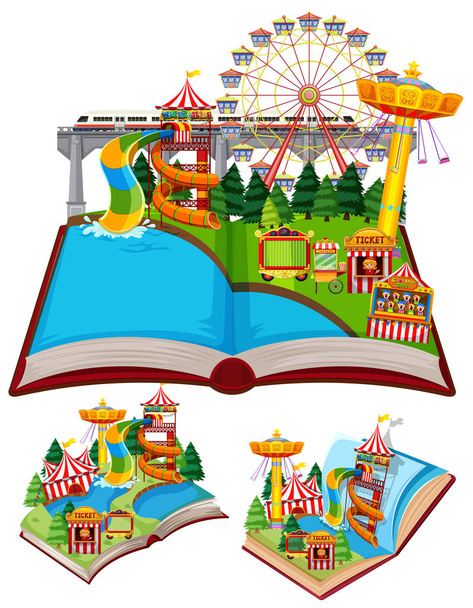 Circus scenes in pop up book - Vector, Image