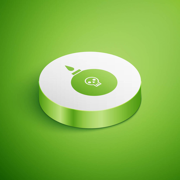 Bomba isométrica lista para explotar icono aislado sobre fondo verde. Botón círculo blanco. Ilustración vectorial
 - Vector, imagen