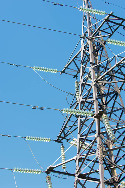 Power poles. Pole with wires. Steel structures supporting wires - Photo, Image