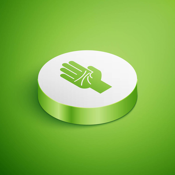 Izometrikus Palmistry a kéz ikon elszigetelt zöld alapon. Fehér kör gomb. Vektorillusztráció - Vektor, kép