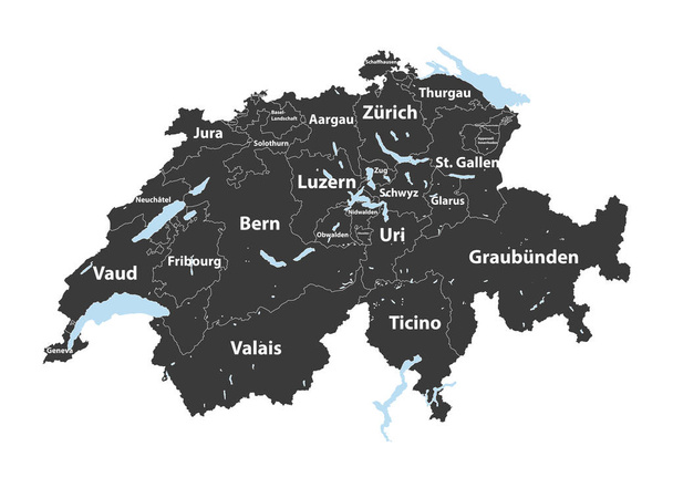 Cantones suizos mapa vectorial detallado
 - Vector, imagen