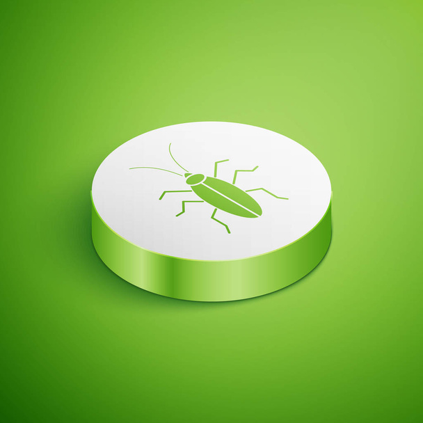 緑色の背景にアイソメトリックゴキブリのアイコンが隔離されています。白い丸ボタン。ベクターイラスト - ベクター画像