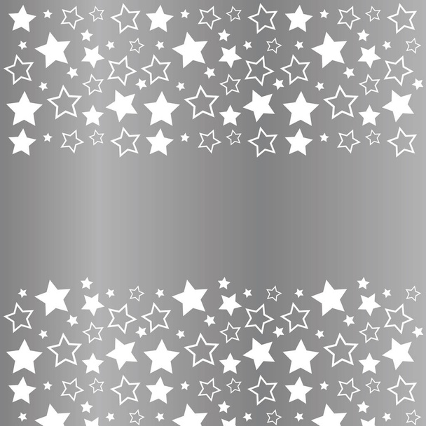 Frame with blank space for text. Border of white stars. silver background. Vector for Christmas and New Year greeting card, banner, invitation, packaging design, copy space - Vector, Image