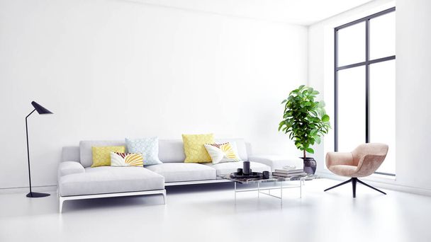 grand luxe moderne minimaliste lumineux intérieur chambre maquette illustr
 - Photo, image