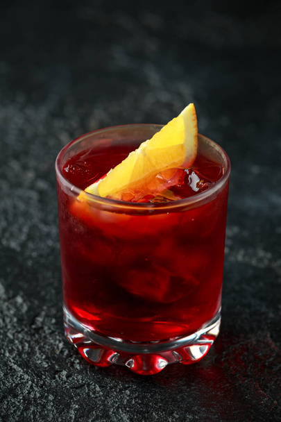 Classic Old Fashioned Negroni cocktail on rustic stone background - Photo, image