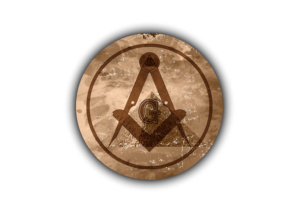 Freimaurerei Emblem - das alte Freimaurerquadrat und Kompasssymbol. alle sehenden Auge Gottes in heiliger Geometrie Pyramide, Mauerwerk und illuminati Symbol, Logo-Design-Element. runder Vektor isoliert auf weiß - Vektor, Bild