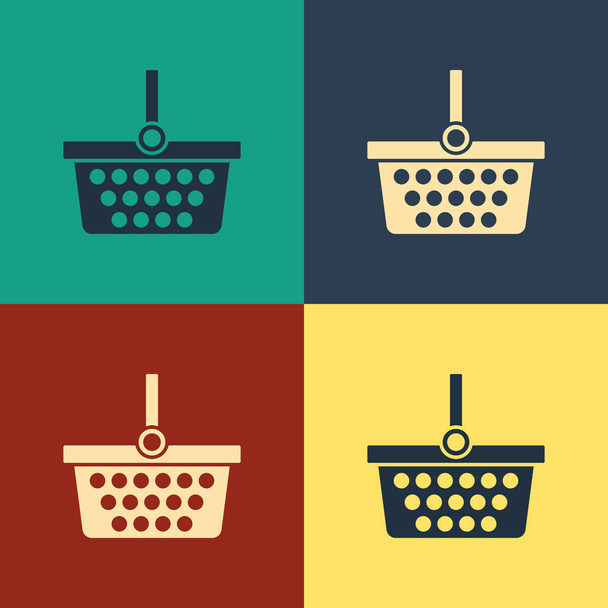 Barevný nákupní košík ikona je izolovaná na barevném pozadí. Koncepce nákupu online. Značka služby doručování. Symbol nákupního košíku. Kresba stylu. Vektorová ilustrace - Vektor, obrázek