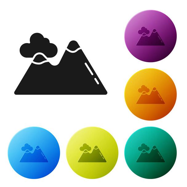 Siyah dağlar simgesi beyaz arka planda izole. Zafer sembolü veya başarı kavramı. Simgeler renkli daire düğmelerini ayarlayın. Vektör Illustration - Vektör, Görsel