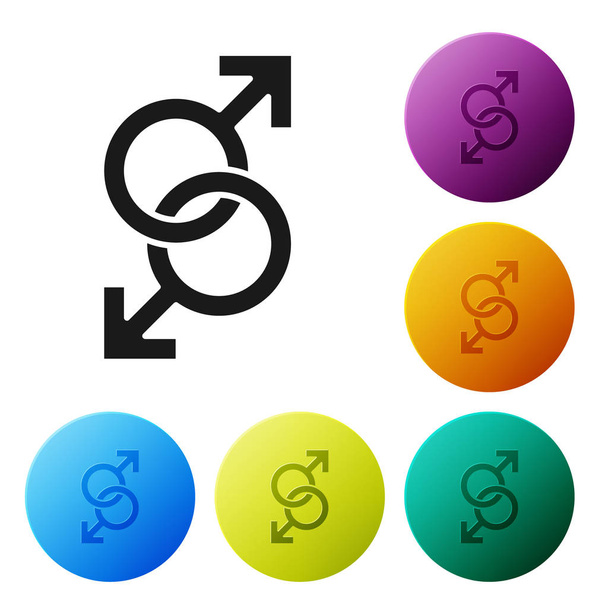 Black Male gender symbol icon isolated on white background. Set icons colorful circle buttons. Vector Illustration - Vetor, Imagem