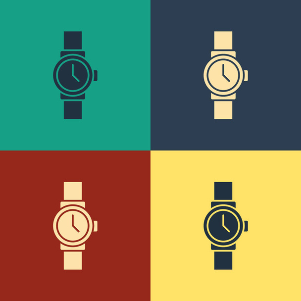 Barevné hodinky ikona izolované na barevném pozadí. Ikona hodinek. Klasická kresba. Vektorová ilustrace - Vektor, obrázek