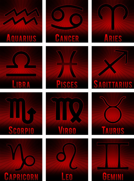 All Zodiac Signs ni Red Black Burst - Photo, Image