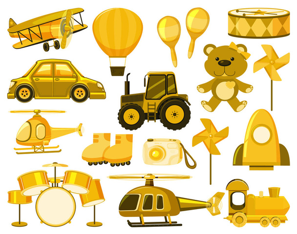 große Menge unterschiedlicher Objekte in gelb - Vektor, Bild