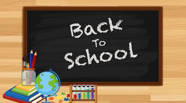 Back to school sign with many school items - Vector, Imagen