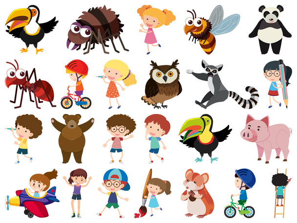 Набір ізольованих об'єктів тема дітей і тварин
 - Вектор, зображення