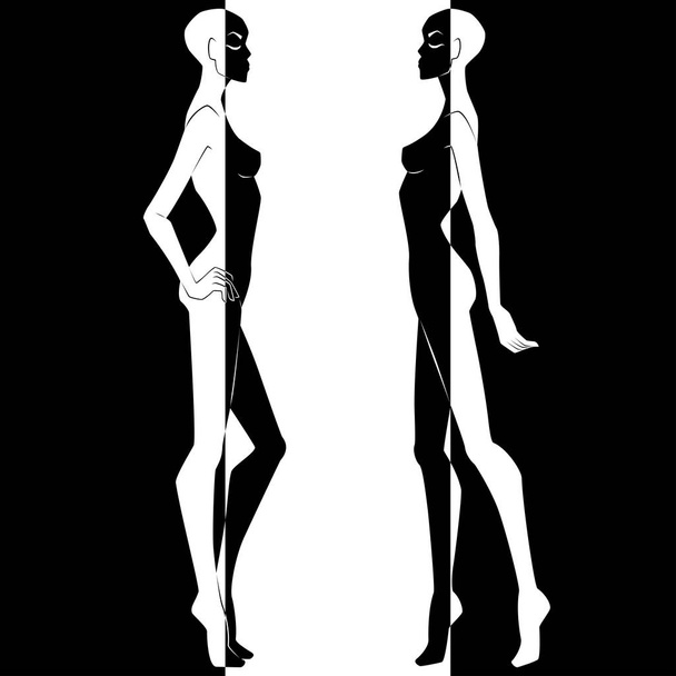 Two female body in negative and positive - Vektor, Bild