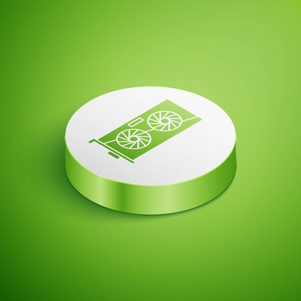 Isometric Video graphic card icon isolated on green background. White circle button. Vector Illustration - Vector, Image