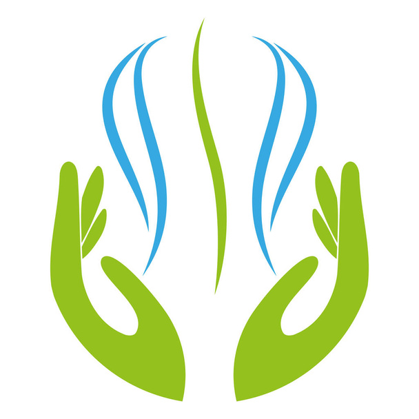 Duas mãos, pessoa, ortopedia, massagem, quiroprático, logotipo, ícone
 - Vetor, Imagem
