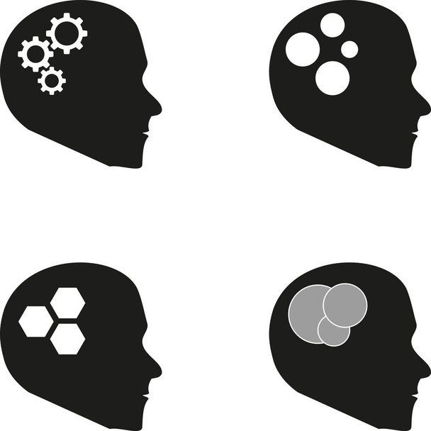 Cabeça, coleção, cérebro, psicologia, logotipo, ícone
 - Vetor, Imagem