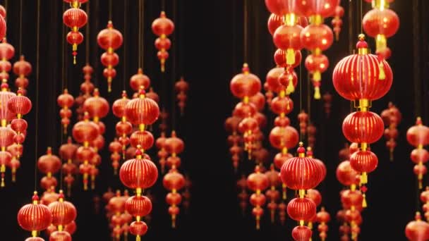 Chinesisch Neujahr rotes Papier Laternen Dekoration bewegt sich im Raum. Chinesisch Neujahr festlichen Hintergrund. Loop 4k Animation. - Filmmaterial, Video