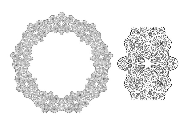 Black and white wreath for coloring book - Vetor, Imagem