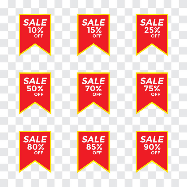 Discount Design Collection with Red Ribbon and Gold - Vector, Image