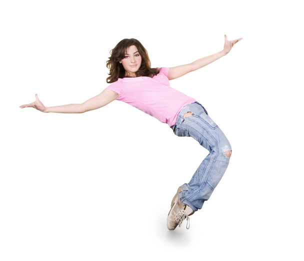Teenage girl dancing hip-hop over white - Zdjęcie, obraz