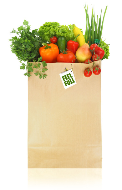 Papiertüte voll mit Obst und Gemüse - Foto, Bild