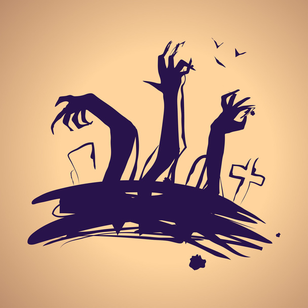 Halloween ink splash illustration with zombies hands - Vector, Image