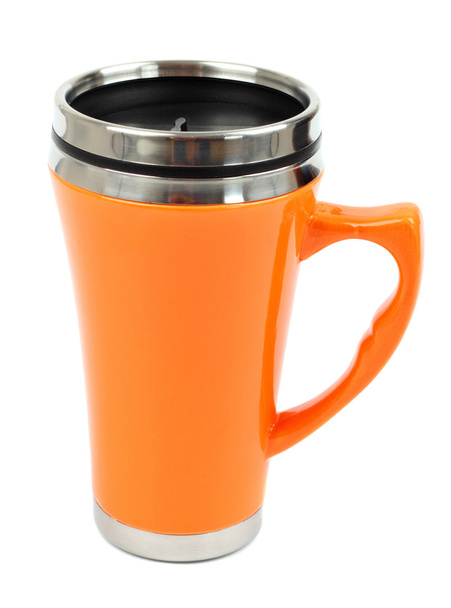 Termo-taza de viaje de metal para taza de café, aislado en blanco
 - Foto, Imagen