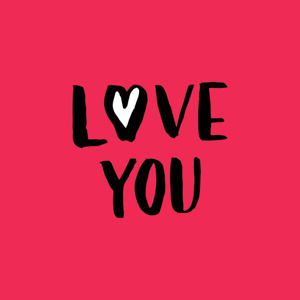 Love you handwritten text card. Greeting Valentine's day typography - Διάνυσμα, εικόνα