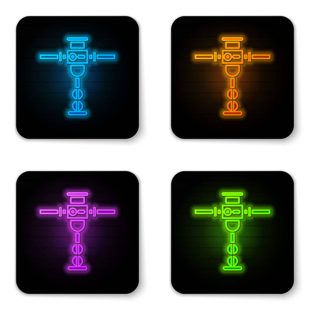 Glowing neon Construction jackhammer icon isolated on white background. Black square button. Vector Illustration - Vector, Image