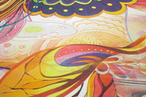 Ткань абстракции цветов, с рисунком из желтого, синего, синего
, - Фото, изображение