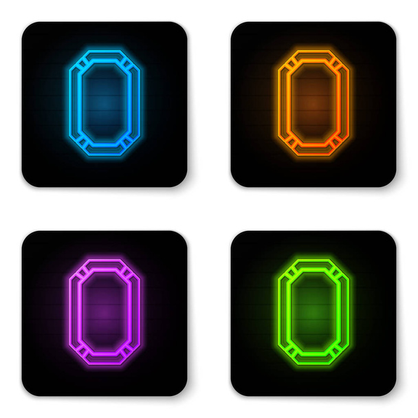 Glowing neon Poker table icon isolated on white background. Black square button. Vector Illustration - Vector, Image