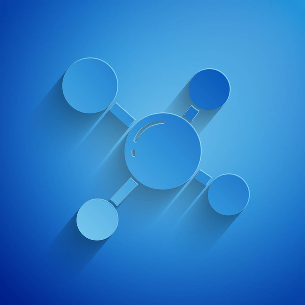 Corte de papel Icono de molécula aislado sobre fondo azul. Estructura de moléculas en química, profesores de ciencias innovador cartel educativo. Estilo de arte de papel. Ilustración vectorial
 - Vector, Imagen
