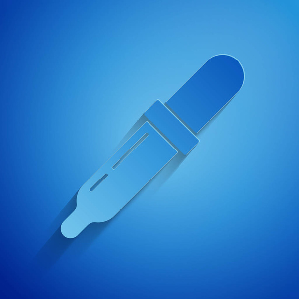 Paper cut Pipette icon isolated on blue background. Element of medical, chemistry lab equipment. Medicine symbol. Paper art style. Vector Illustration - Vector, Image