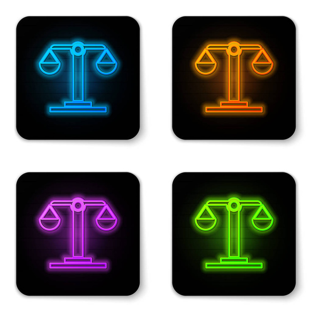 Glowing neon Libra zodiac sign icon isolated on white background. Astrological horoscope collection. Black square button. Vector Illustration - Vector, Image