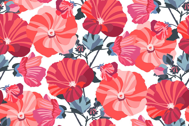 Art floral vector seamless pattern. Garden mallow. - Vektor, Bild