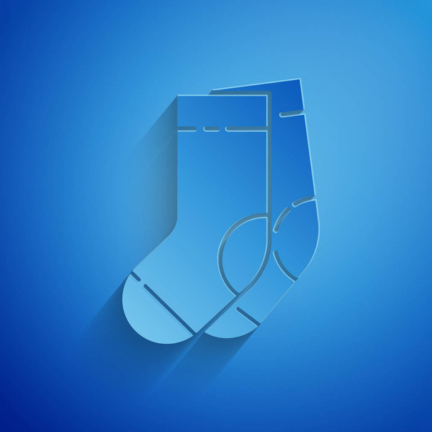 Paper cut Socks icon isolated on blue background. Paper art style. Vector Illustration - Vector, Image