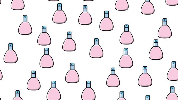 Endless seamless pattern of beautiful beauty cosmetic items of perfume and cologne bottles with a tasty pleasant smell on a white background. Vector illustration - Vector, Image