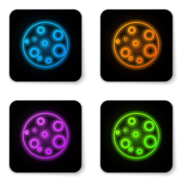 Glowing neon Moon icon isolated on white background. Black square button. Vector Illustration - Vector, Image