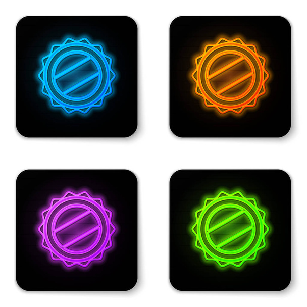 Glowing neon Bottle cap icon isolated on white background. Black square button. Vector Illustration - Vector, Image