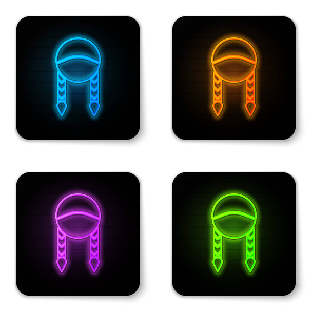Glowing neon Braid icon isolated on white background. Black square button. Vector Illustration - Vector, Image