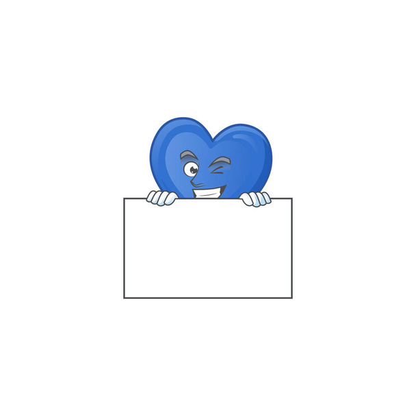 Grinning blue love cartoon character style esconde-se atrás de um tabuleiro
 - Vetor, Imagem