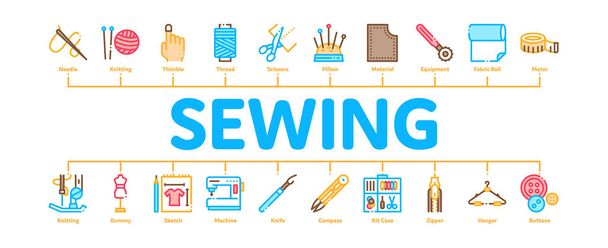 Sewing And Needlework Minimal Infographic Banner Vector - Vector, imagen