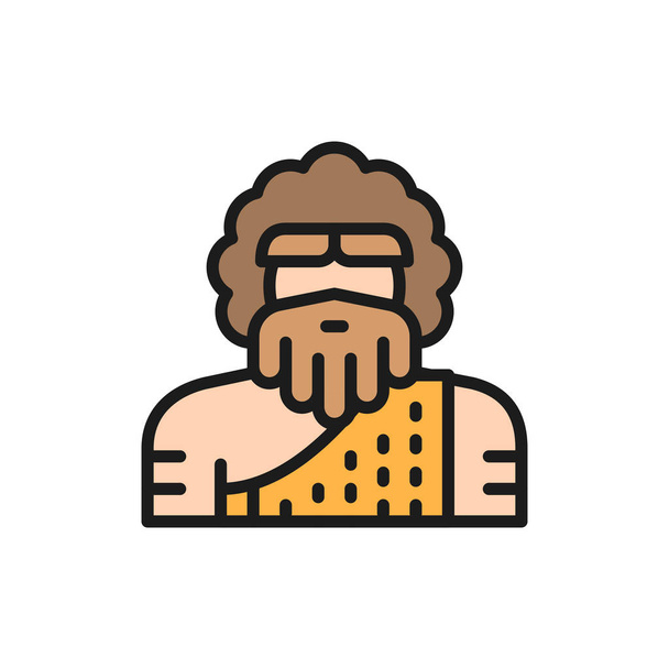 Primitive man, homo sapiens, Neanderthal, Pithecanthropus flat color line icon. - Vector, Image